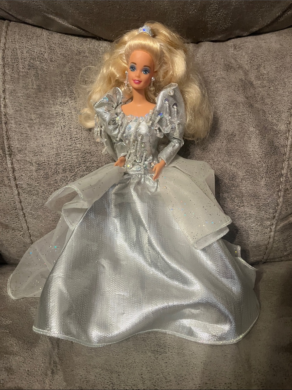 Vintage 1992 Happy Holidays Barbie Special Edition Silver Gown - Loose